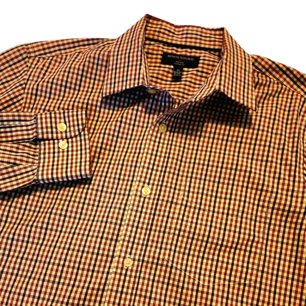 Banana Republic Purple, White & Plum Casual Button Down Shirt Checked Size‎  M